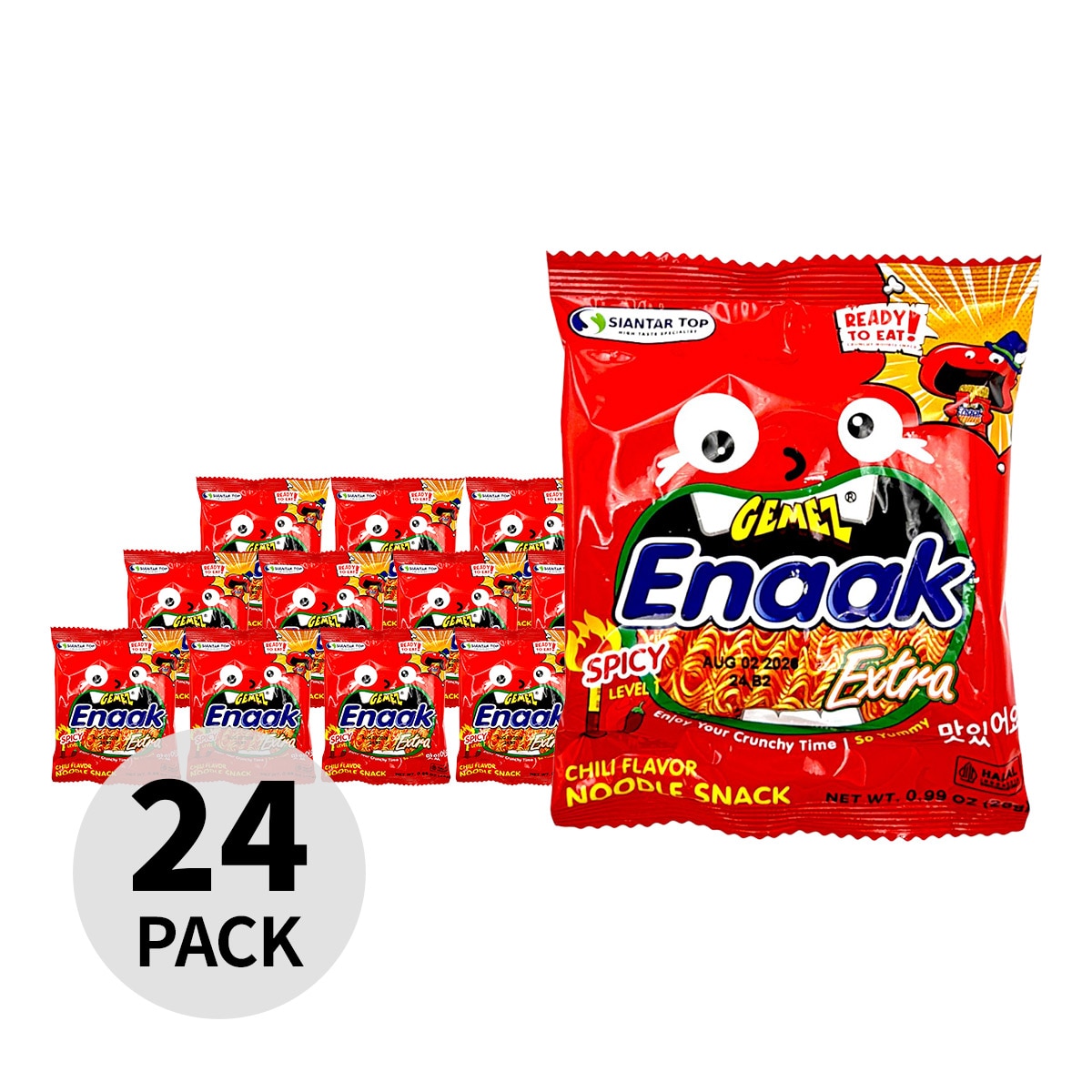Indonesian Gemez Enaak Crunchy Noodle Snack - Spicy (24x0.99oz)